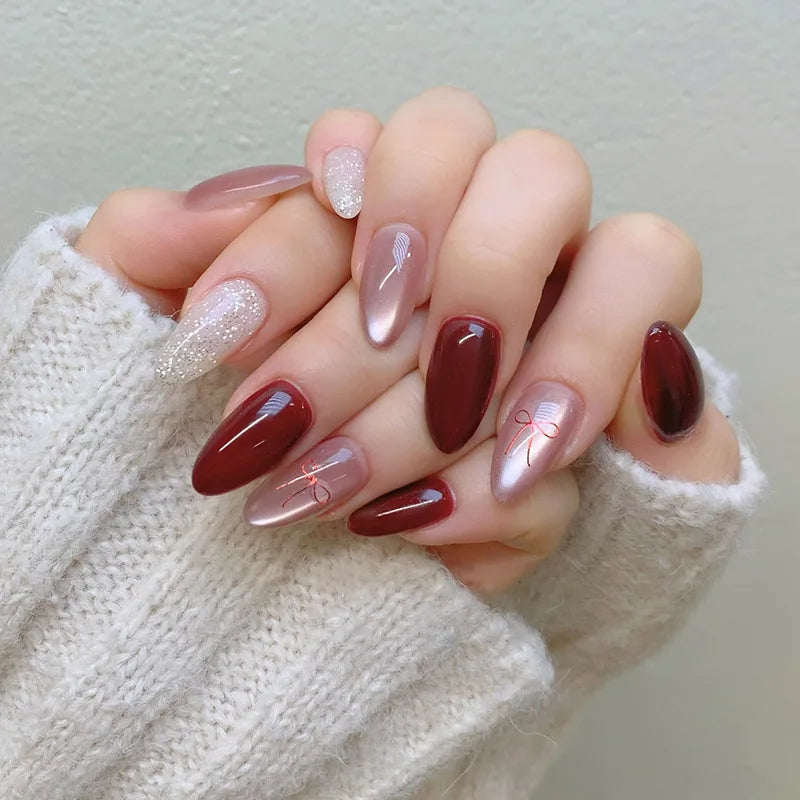 24Pcs -12 Sizes Acrylic CatEyes Press On Nails